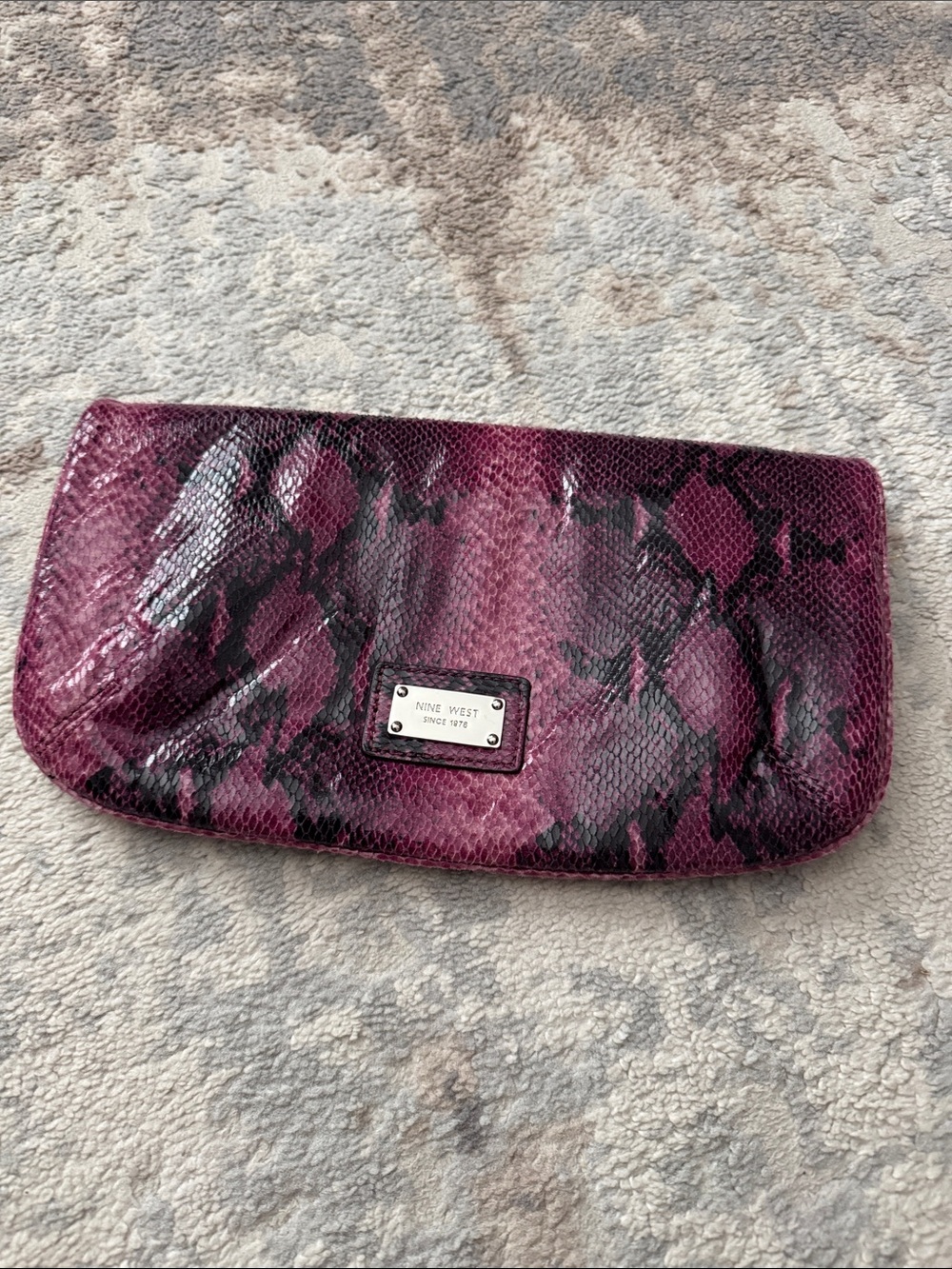 Nine West Purple Snake-Print Clutch with Black Accent